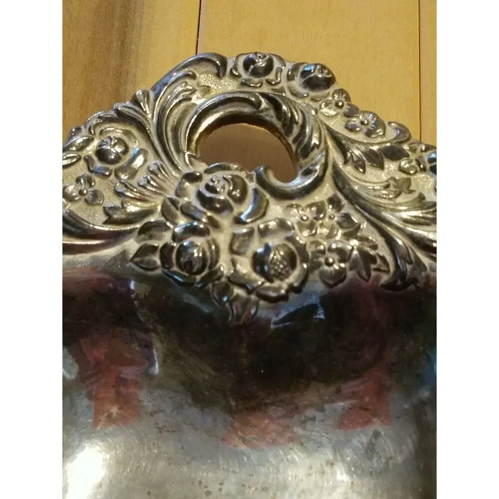 Leonard Silverplate Heart Dish Tray Roses Silver Plated Trinket Dish Italy